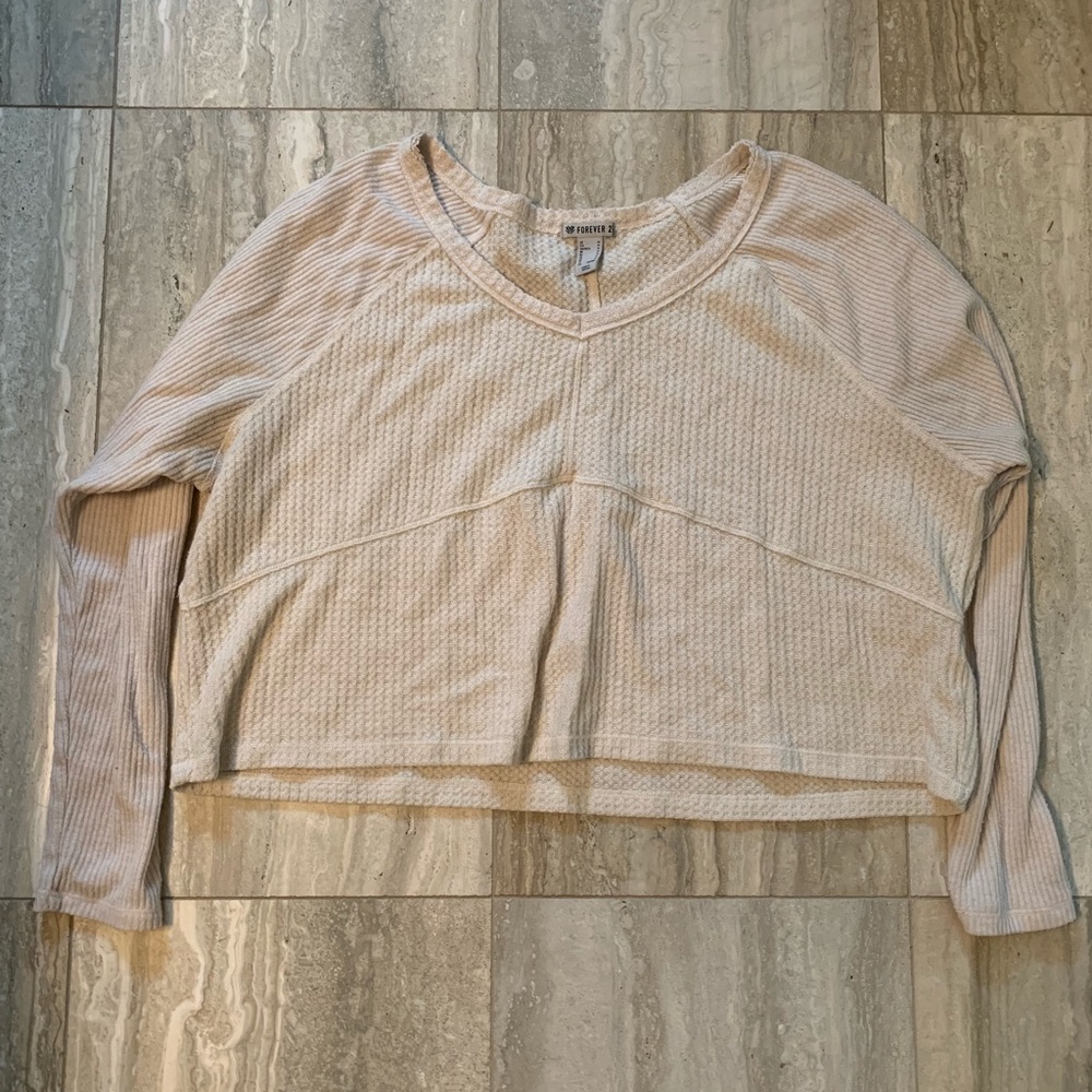 Cream waffle knit long sleeve